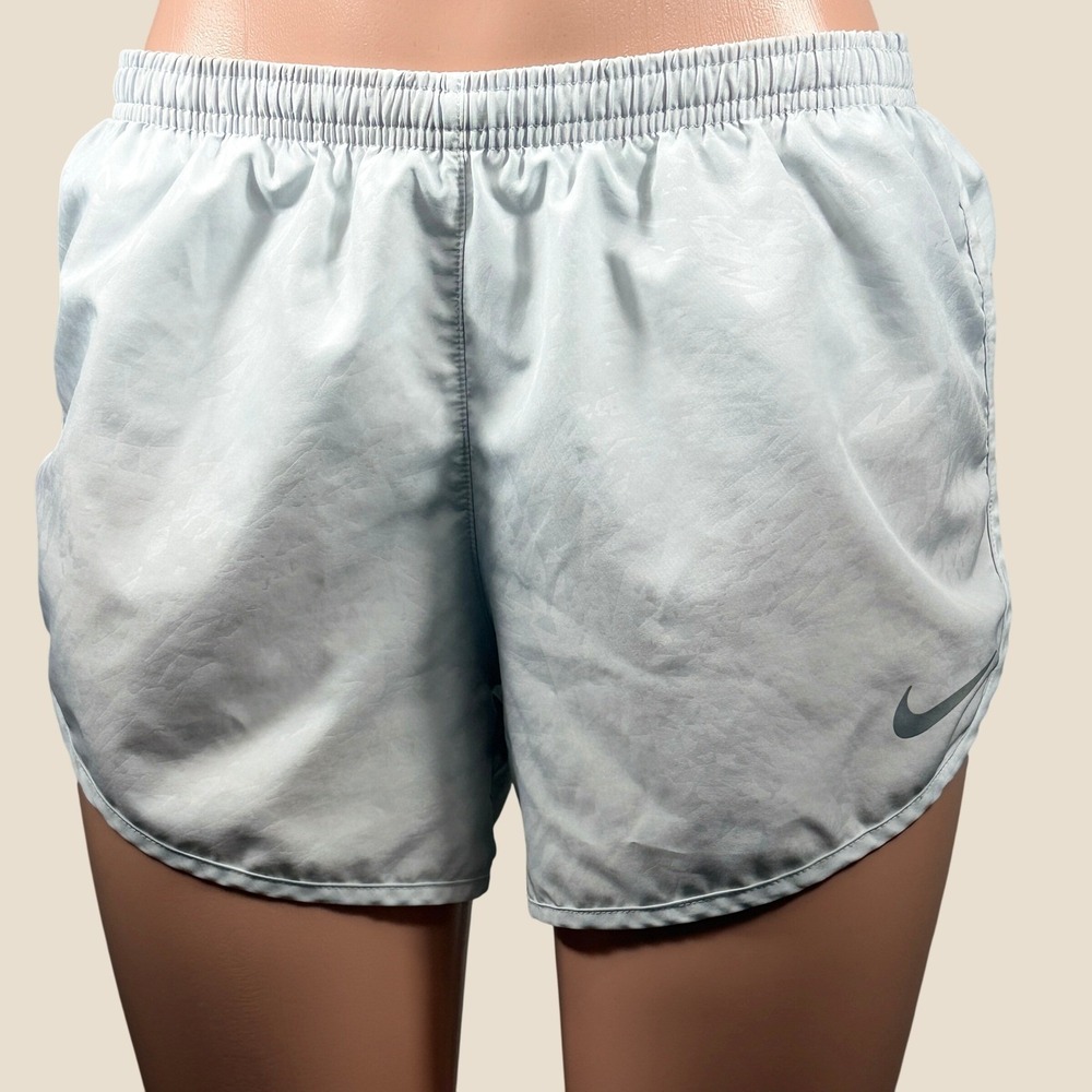 Nike Dri-FIT Women Running Shorts Gray Geometric Pattern Zip Pocket Size M